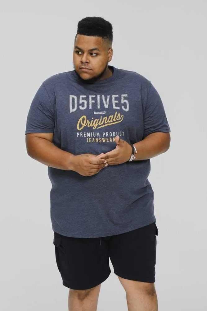 D555 ALFRED 2 Pack Printed Short Sleeve T-Shirt for Men's (601502) in Denim/Charcoal, 3XL-6XL
