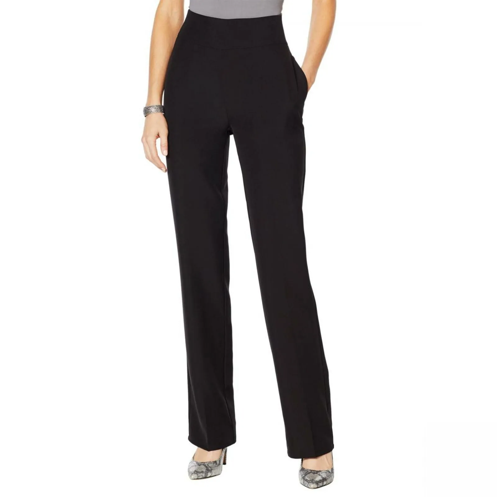 DG2 by Diane Gilman Women's Wrinkle Resistant Gabardine Wide Leg Trousers