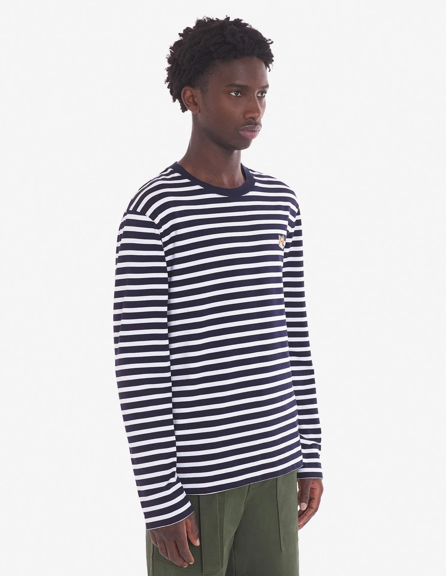 Fox Head Patch Regular Marin Tee Shirt Navy Stripes