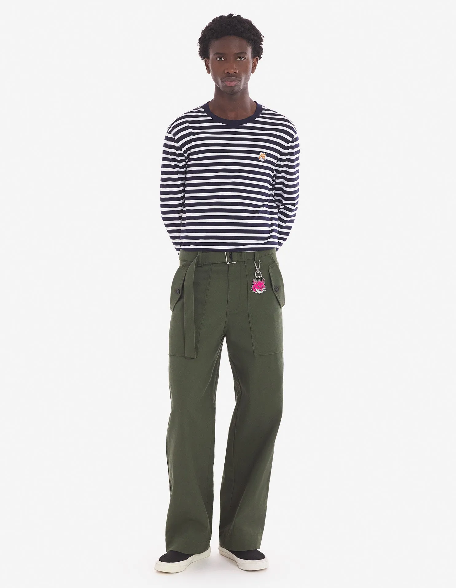 Fox Head Patch Regular Marin Tee Shirt Navy Stripes
