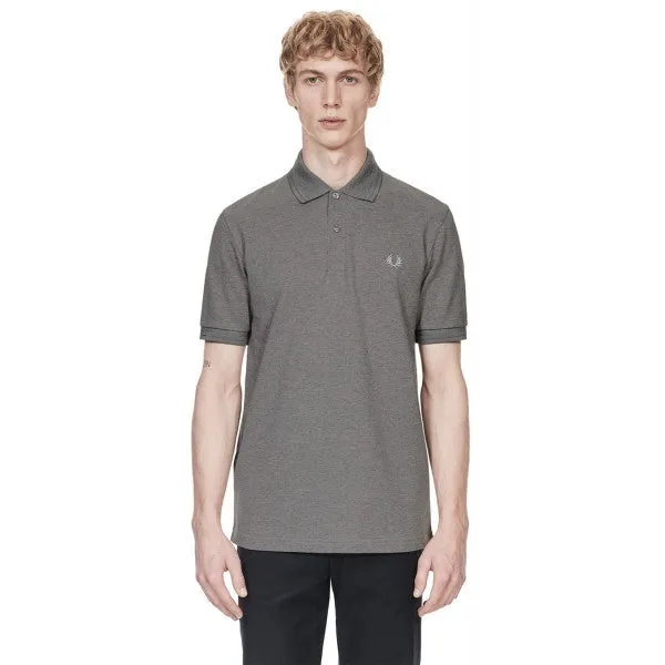 Fred Perry Made in England Twin Tipped Polo Shirt, Style M12, Grey Marl with Grey Stripes