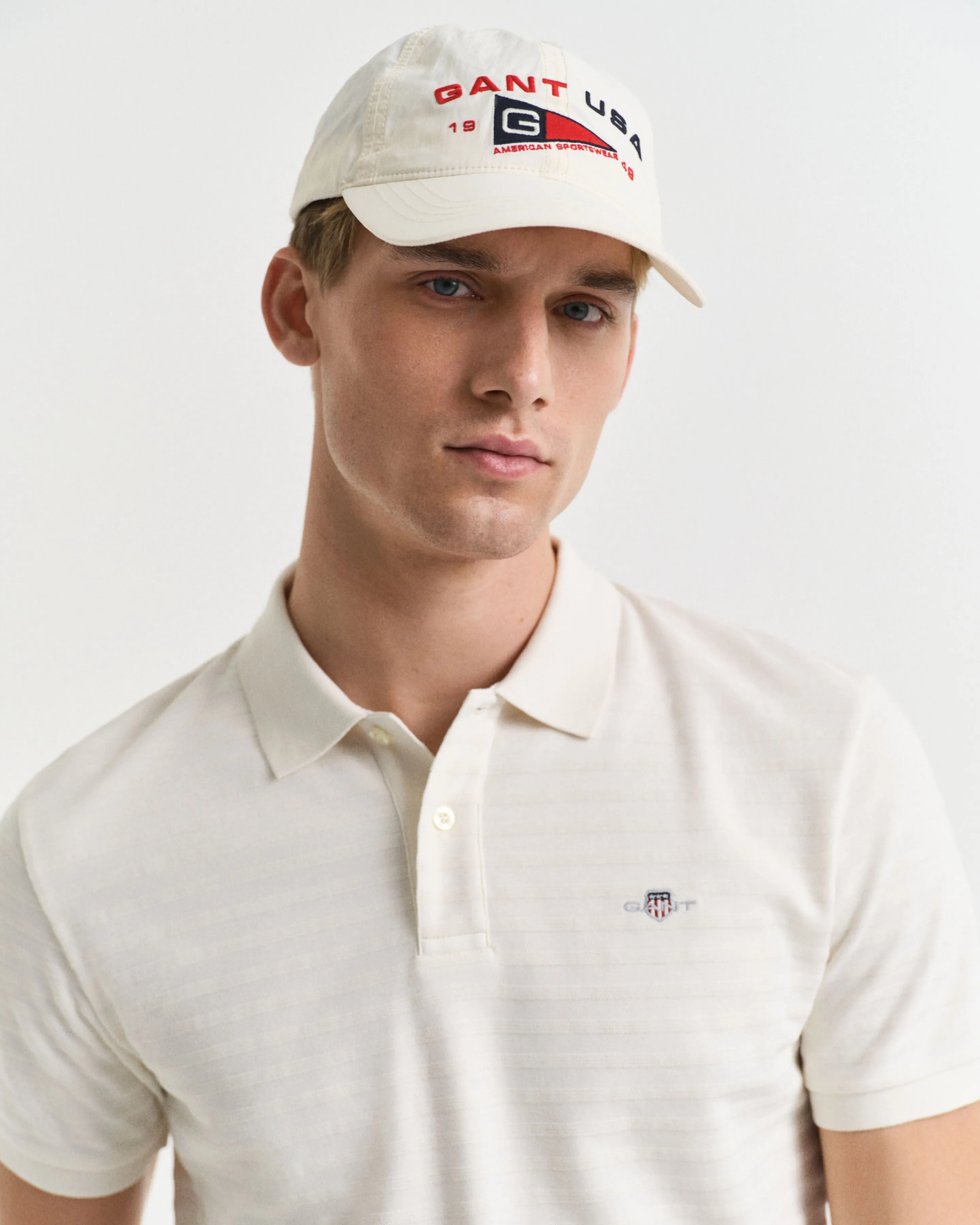 GANT - Textured Striped Polo Shirt In Cream 2014035 130