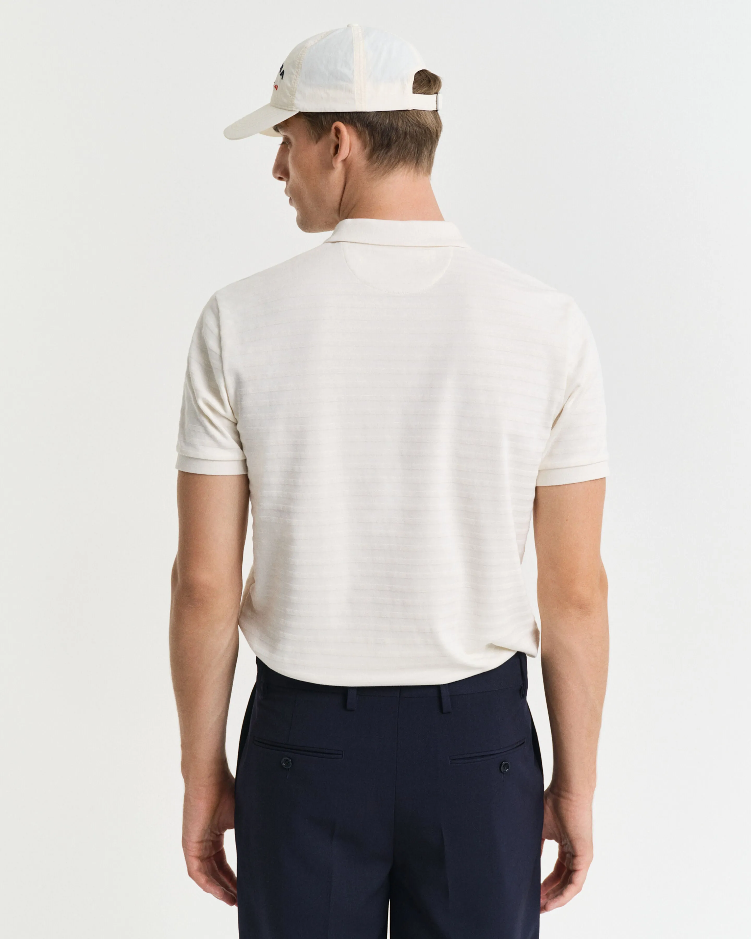 GANT - Textured Striped Polo Shirt In Cream 2014035 130