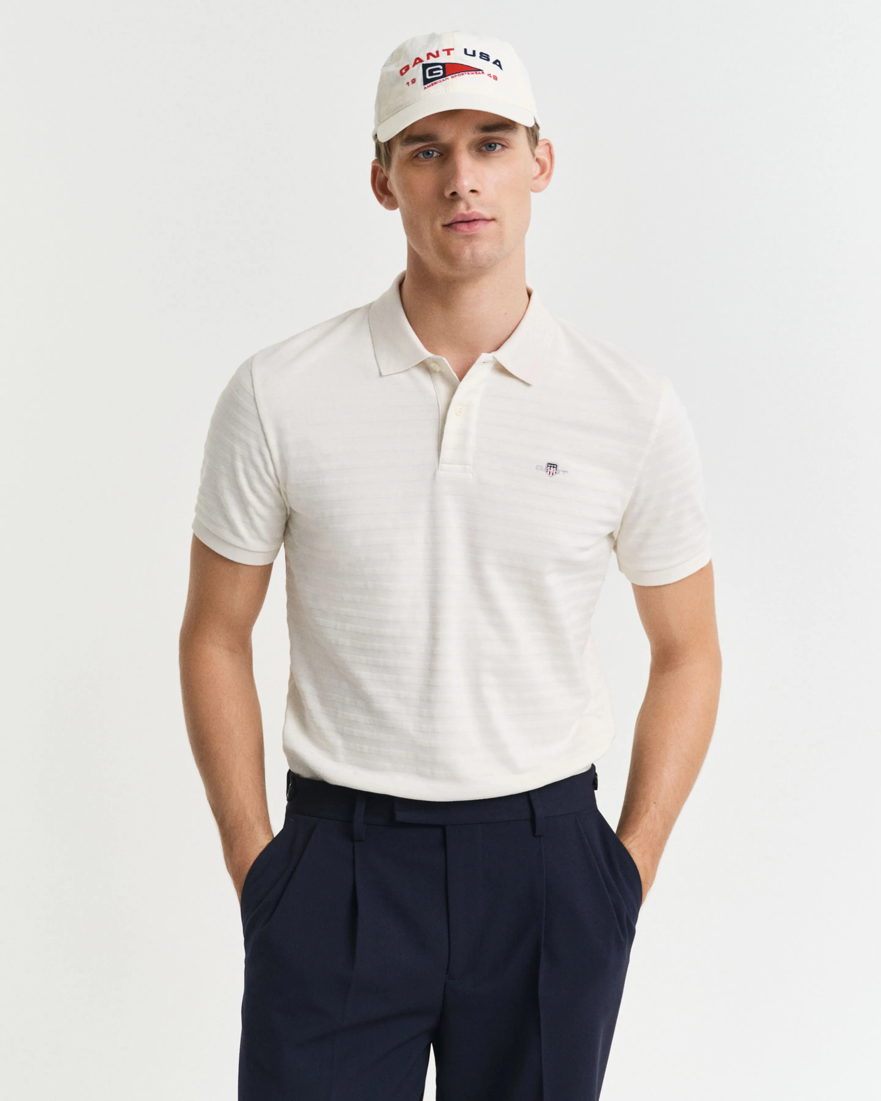 GANT - Textured Striped Polo Shirt In Cream 2014035 130