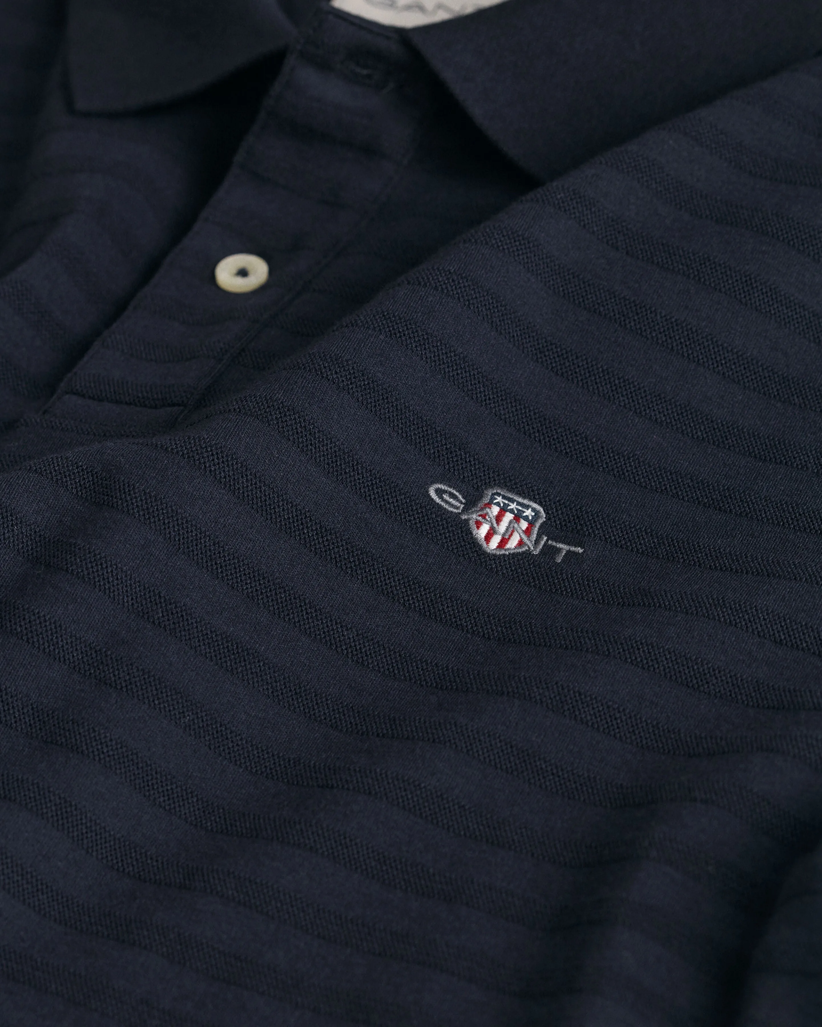 GANT - Textured Striped Polo Shirt In Evening Blue 2014035 433