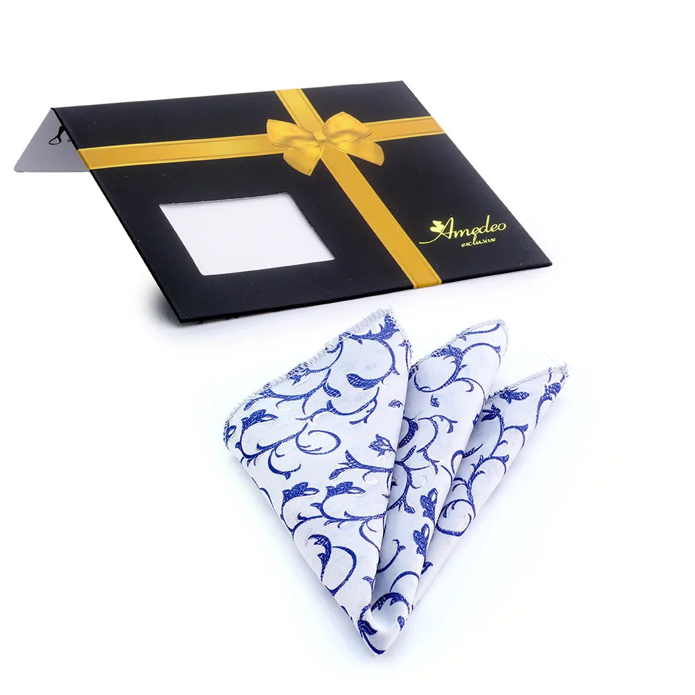 Gray blue floral Mens Pocket Square - Premium Silk Handkerchiefs for Suits