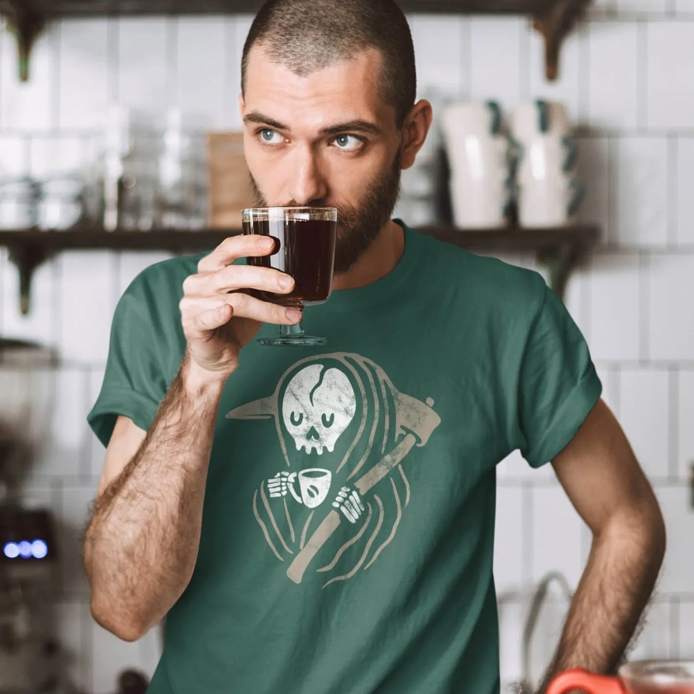 Grim Reaper loves coffee t-shirt