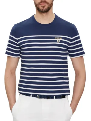 Guess Men's Short Sleeve CN YD Striped T-Shirt Navy/White