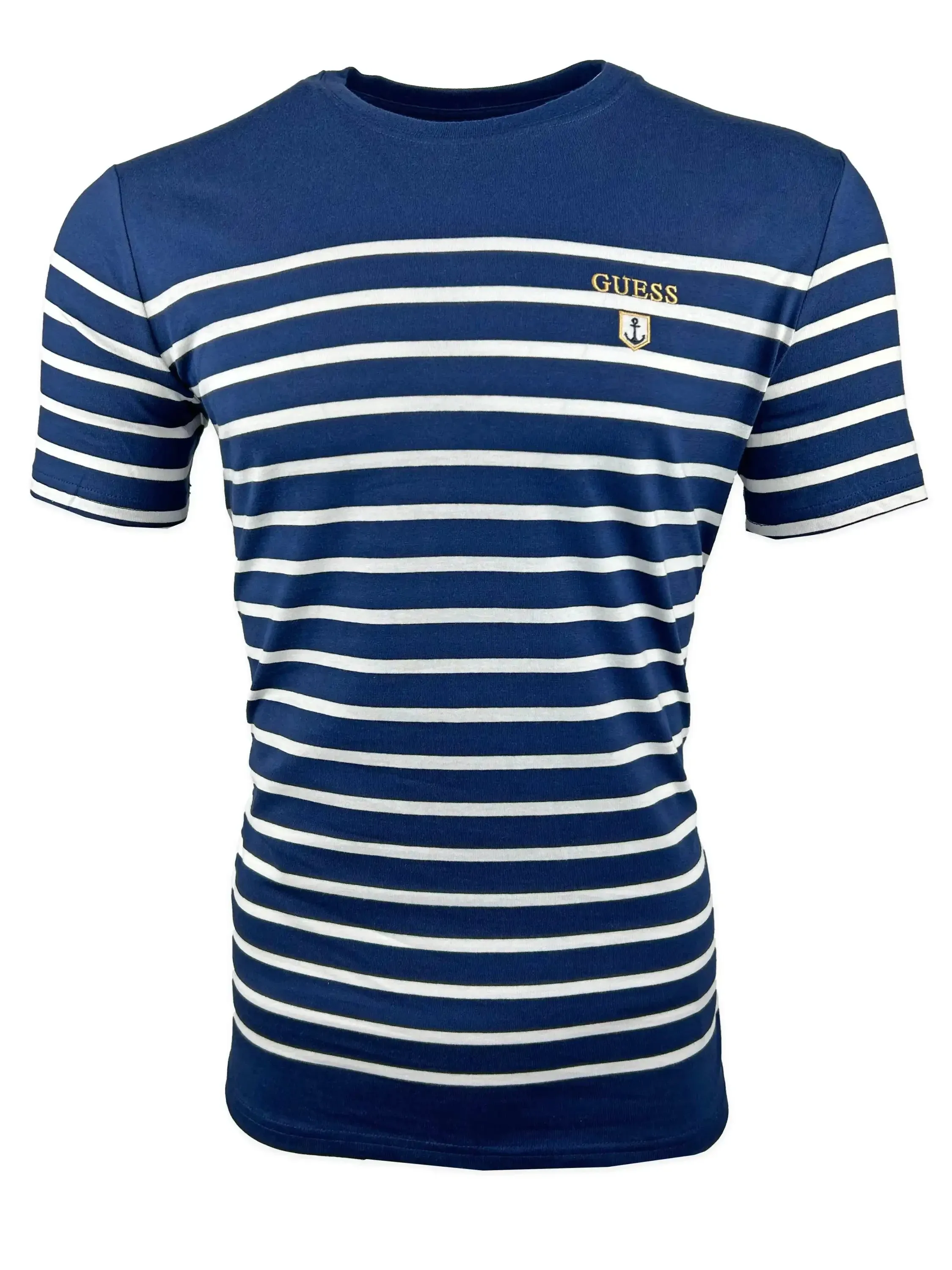 Guess Men's Short Sleeve CN YD Striped T-Shirt Navy/White