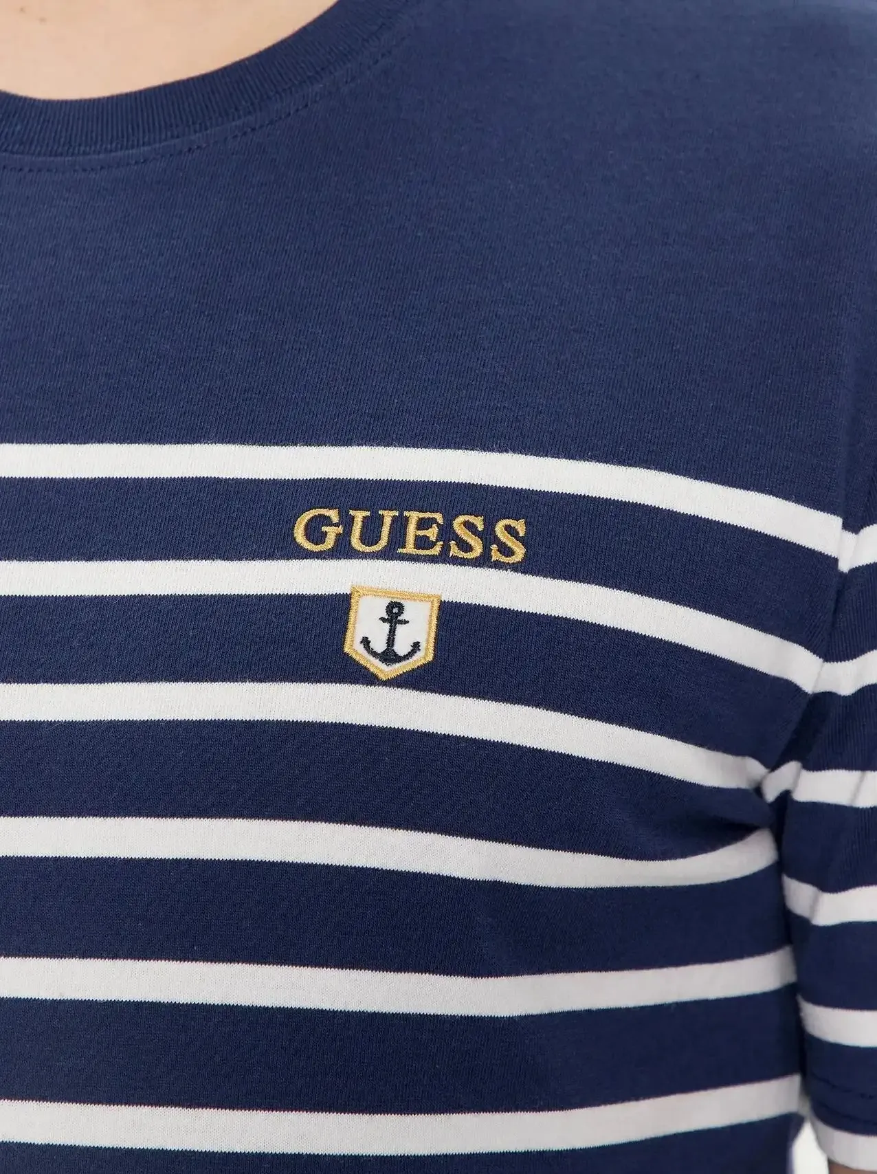 Guess Men's Short Sleeve CN YD Striped T-Shirt Navy/White