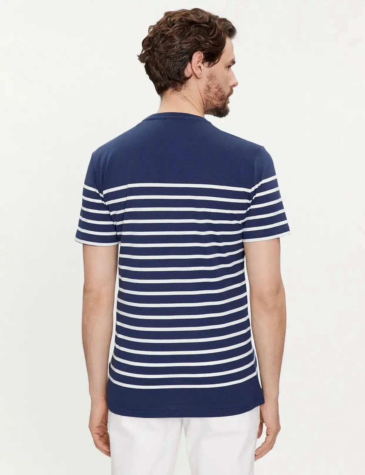 Guess Men's Short Sleeve CN YD Striped T-Shirt Navy/White