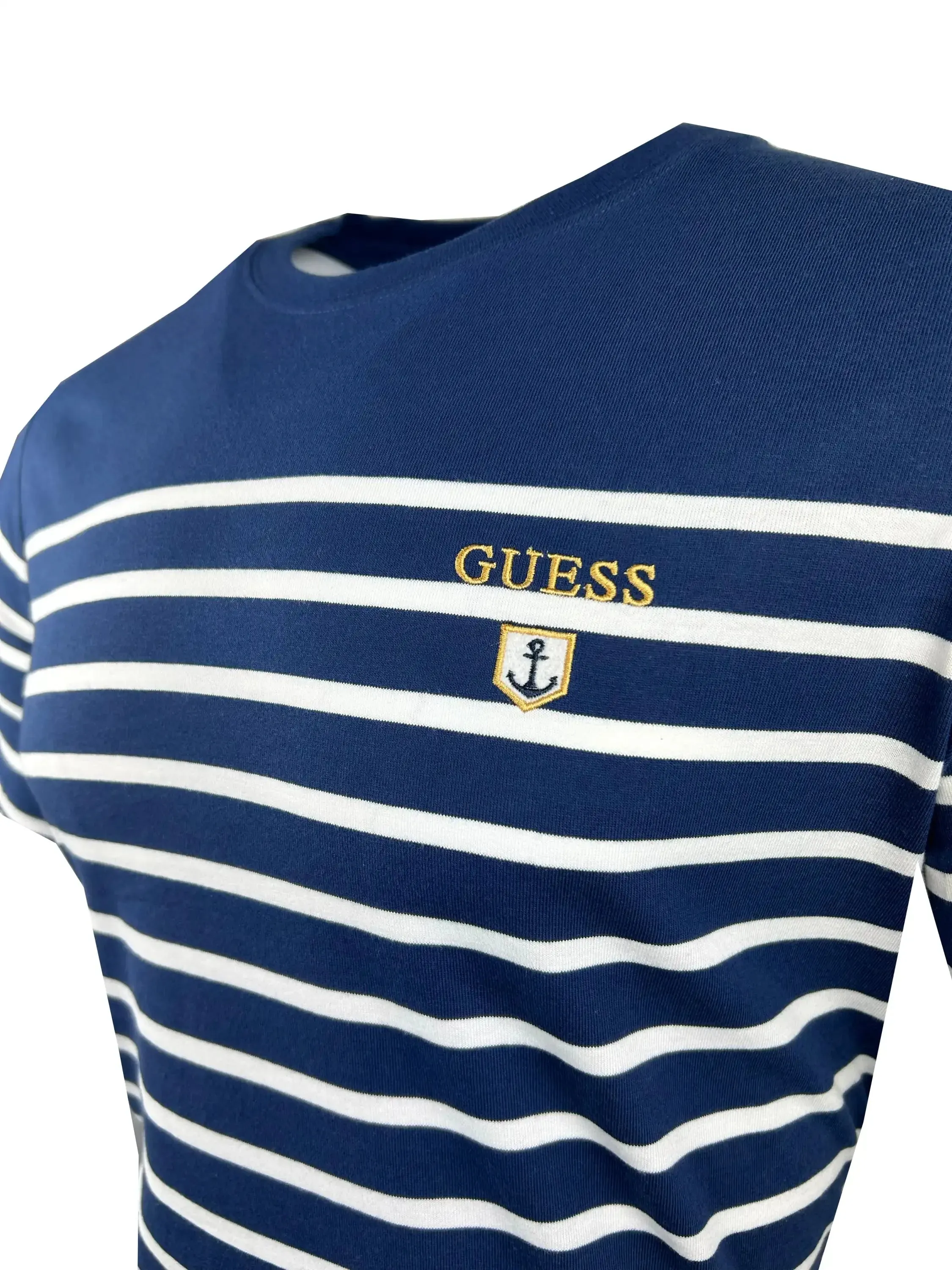 Guess Men's Short Sleeve CN YD Striped T-Shirt Navy/White