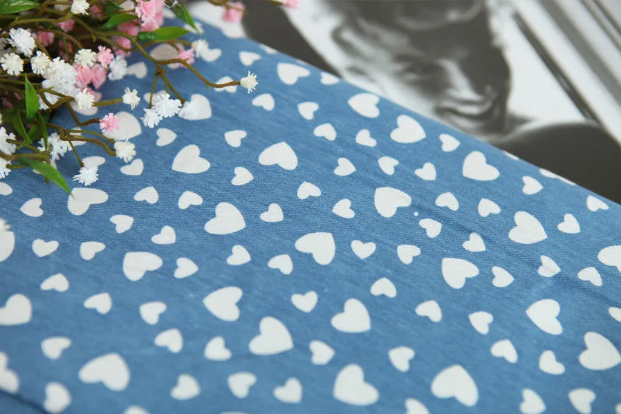 Hearts Stretchy Denim Cotton Fabric - By the Yard 65254 - 240