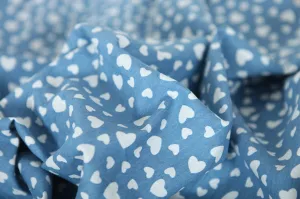 Hearts Stretchy Denim Cotton Fabric - By the Yard 65254 - 240