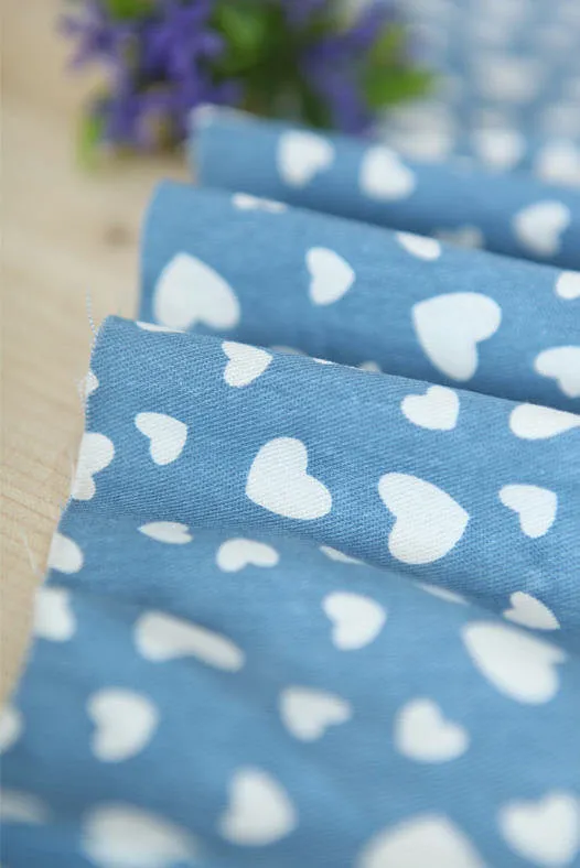 Hearts Stretchy Denim Cotton Fabric - By the Yard 65254 - 240