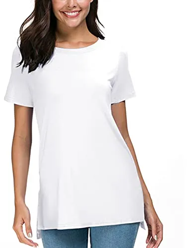 Herou Summer Tops for Womens Short Sleeve T-Shirts Tees with Side Split (1-White, Small)