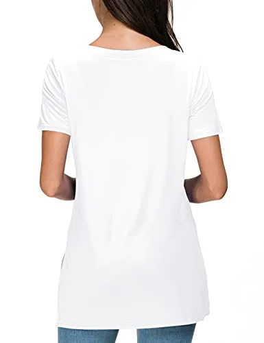 Herou Summer Tops for Womens Short Sleeve T-Shirts Tees with Side Split (1-White, Small)