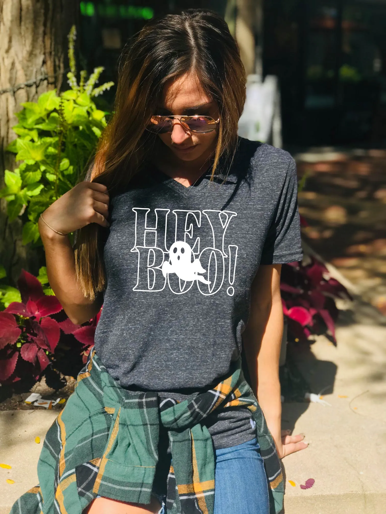 Hey Boo Ghost Shirt | Halloween Shirt | Unisex V Neck