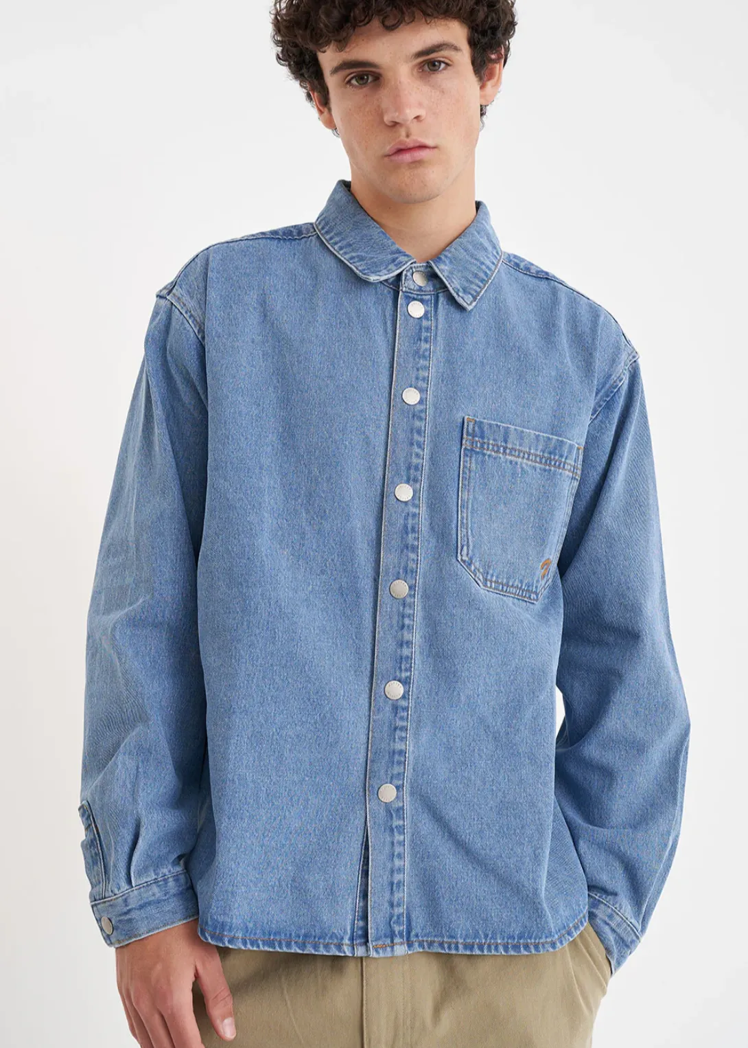 HUFFER Denim Cube Shirt - Mid Wash