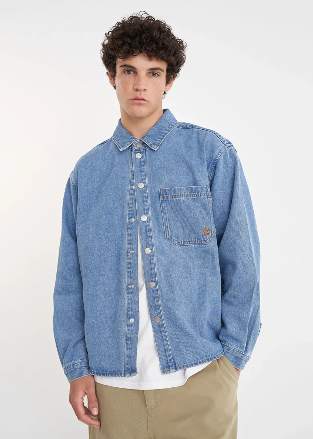 HUFFER Denim Cube Shirt - Mid Wash