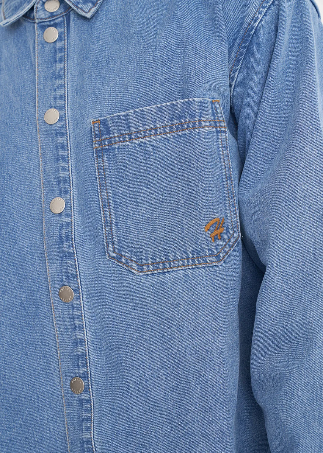 HUFFER Denim Cube Shirt - Mid Wash