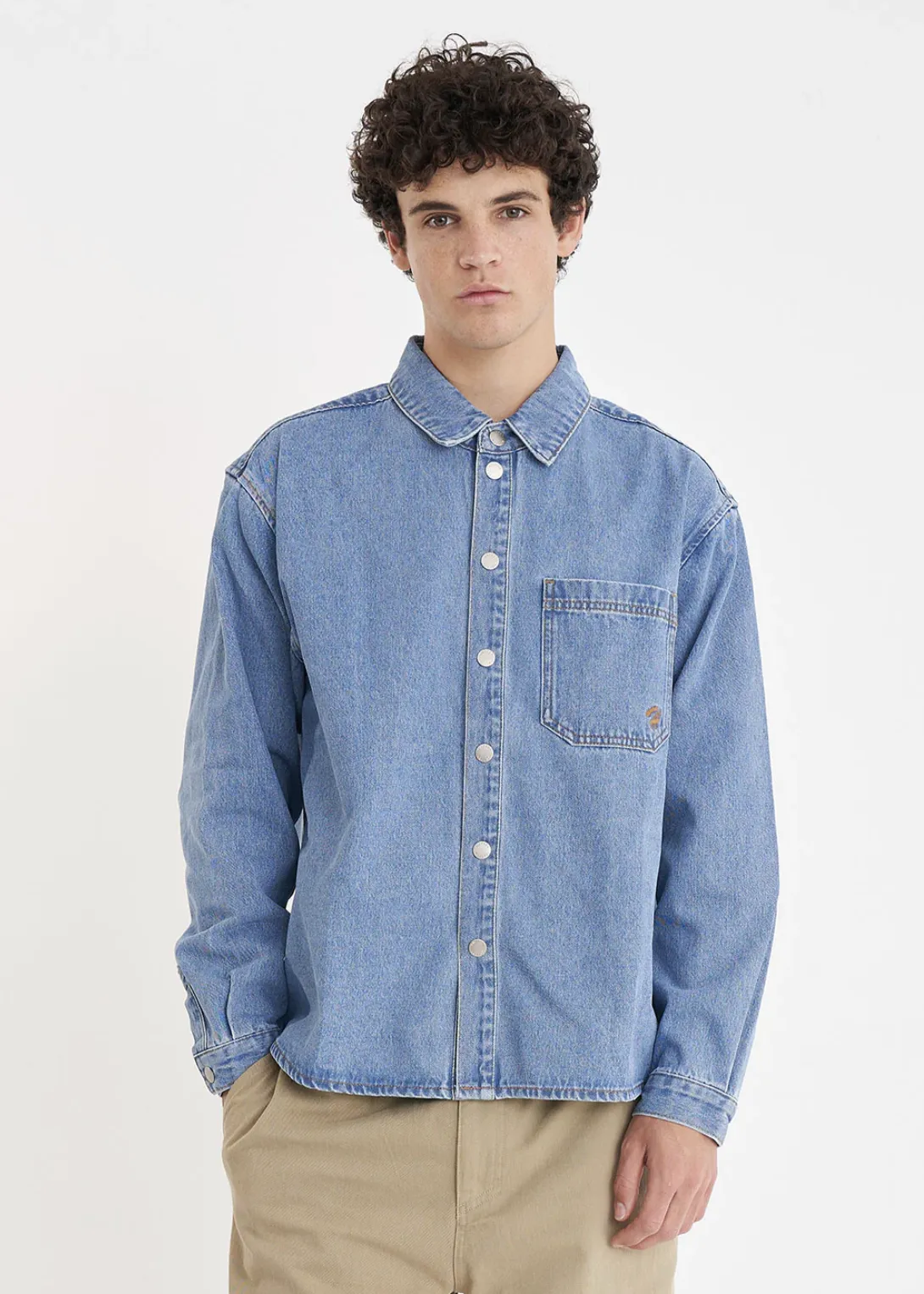 HUFFER Denim Cube Shirt - Mid Wash