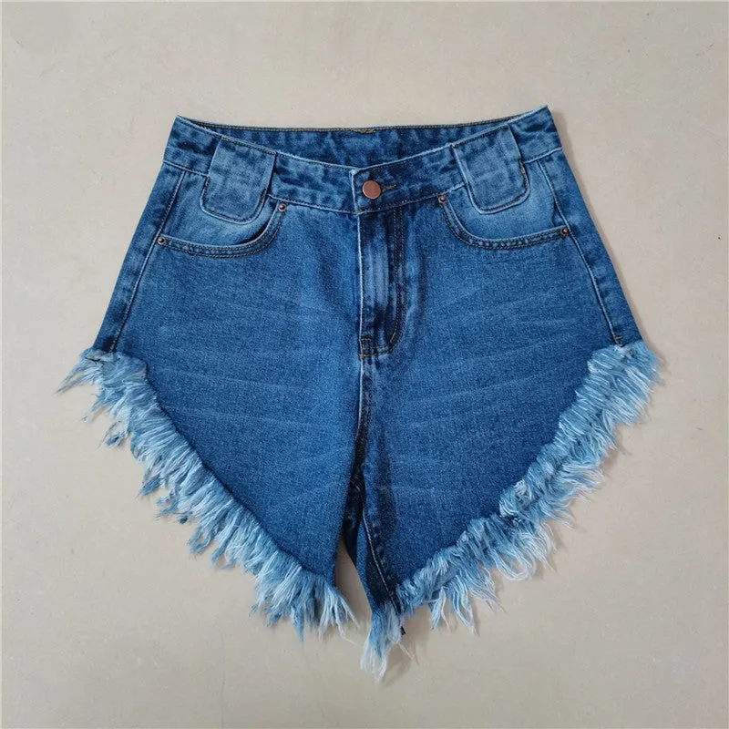 Irregularity Fashion Women's High Waisted Denim Shorts With Fringe
