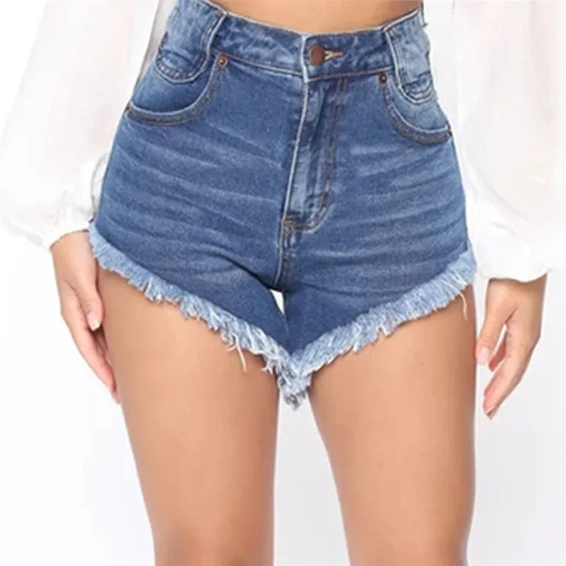 Irregularity Fashion Women's High Waisted Denim Shorts With Fringe