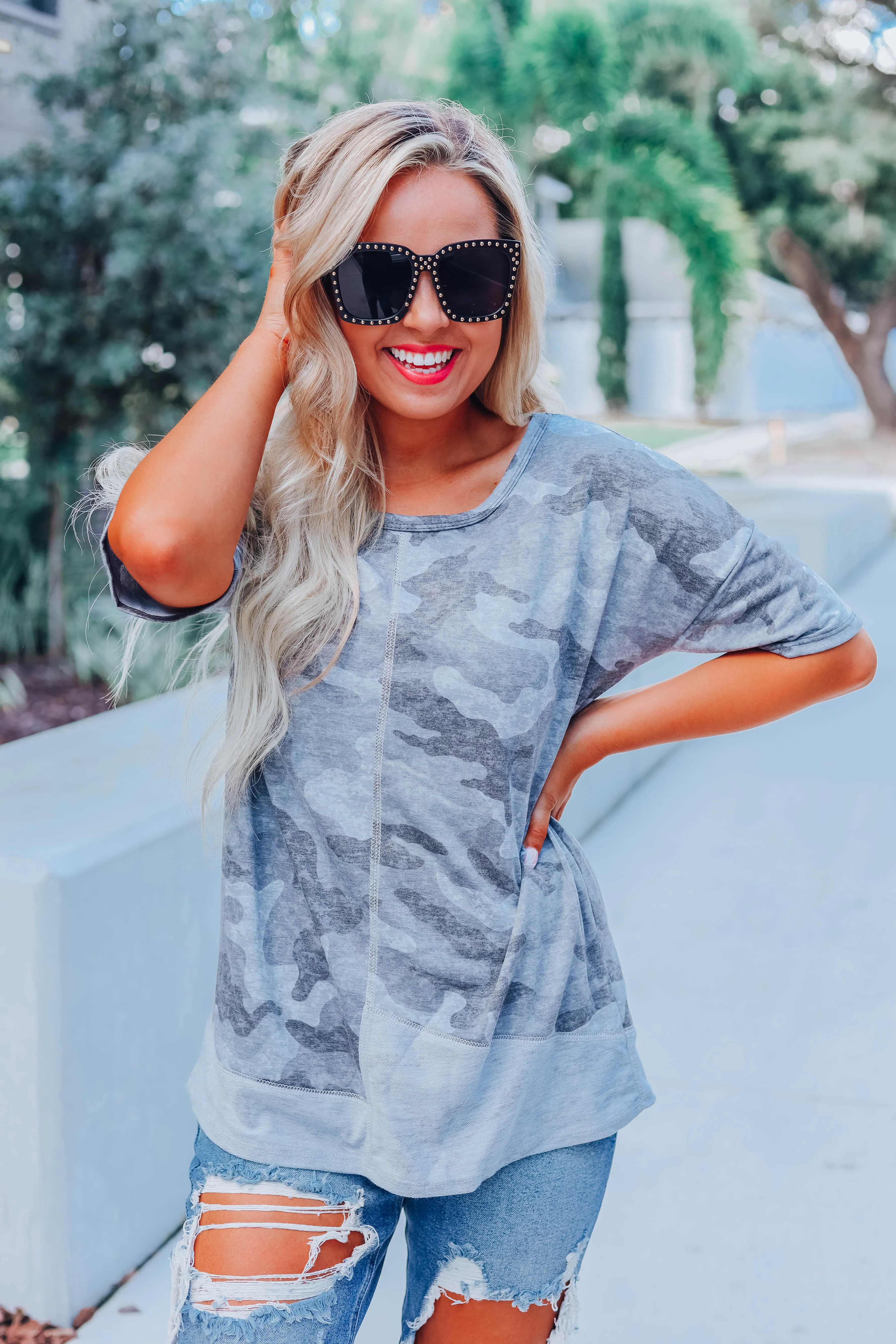 Just For A Minute Camo Top