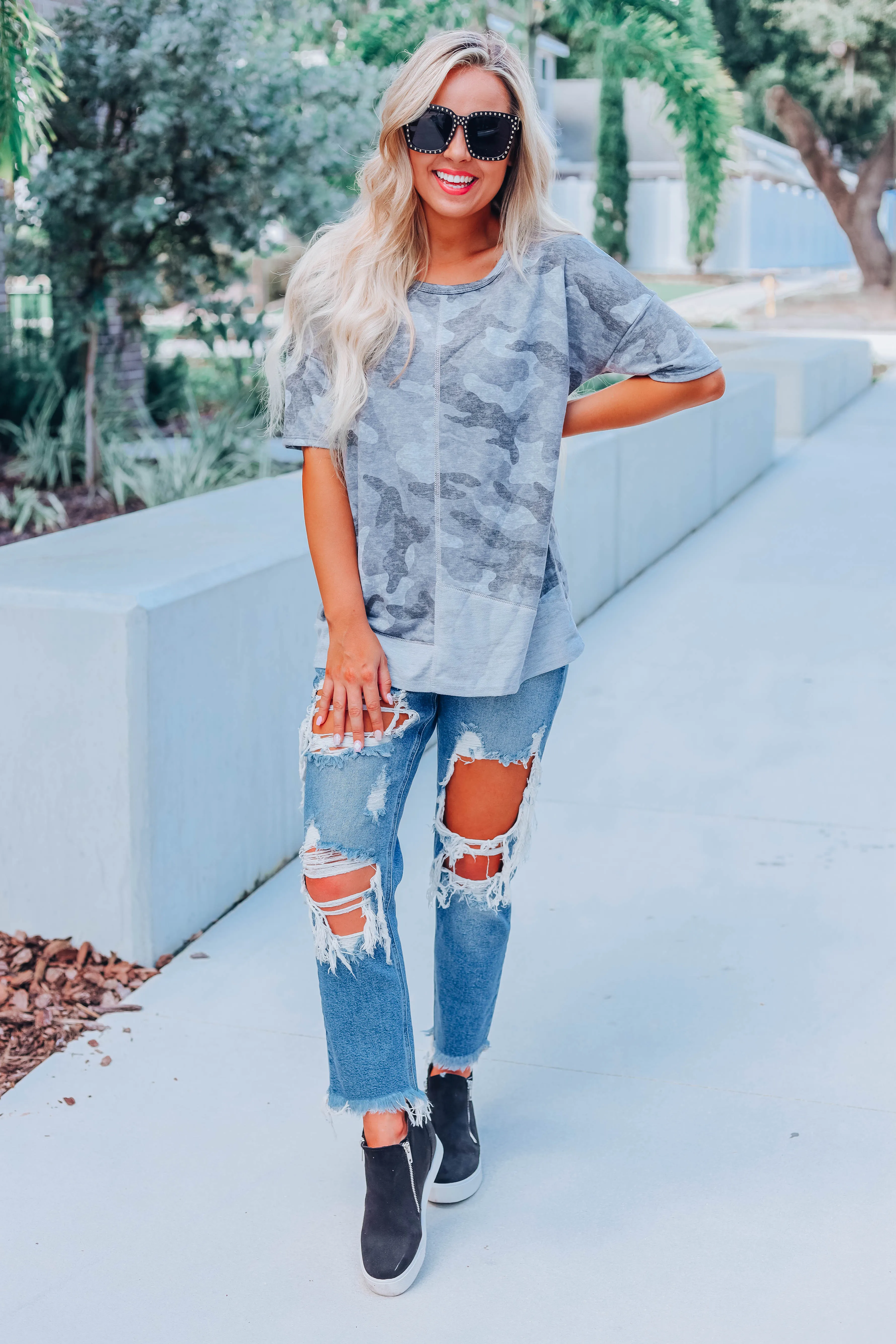 Just For A Minute Camo Top