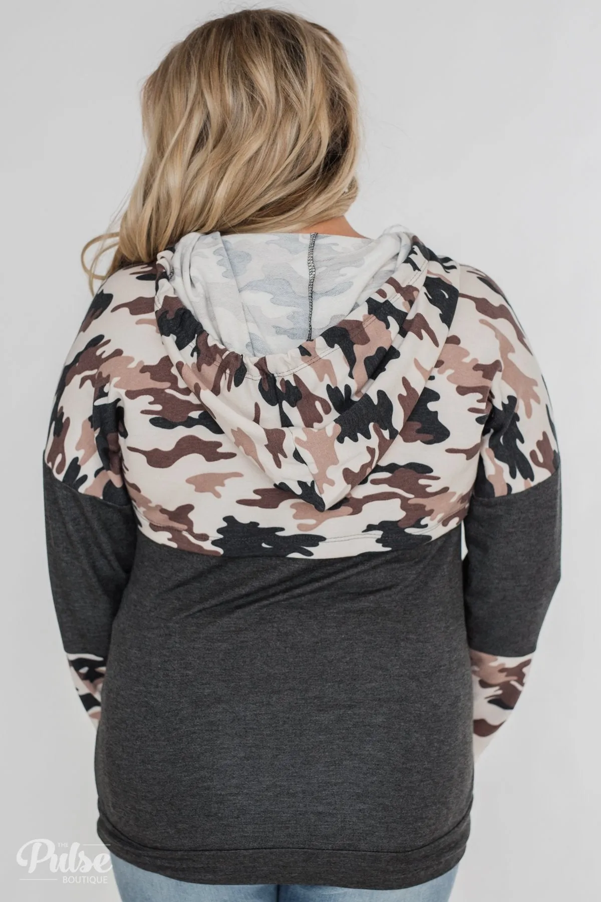 Just That Good Camo Hoodie- Charcoal