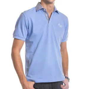 Light Blue Checkered Mens Slim Fit Polo Shirts - 100% Soft Cotton - Tailored Comfortable Fit