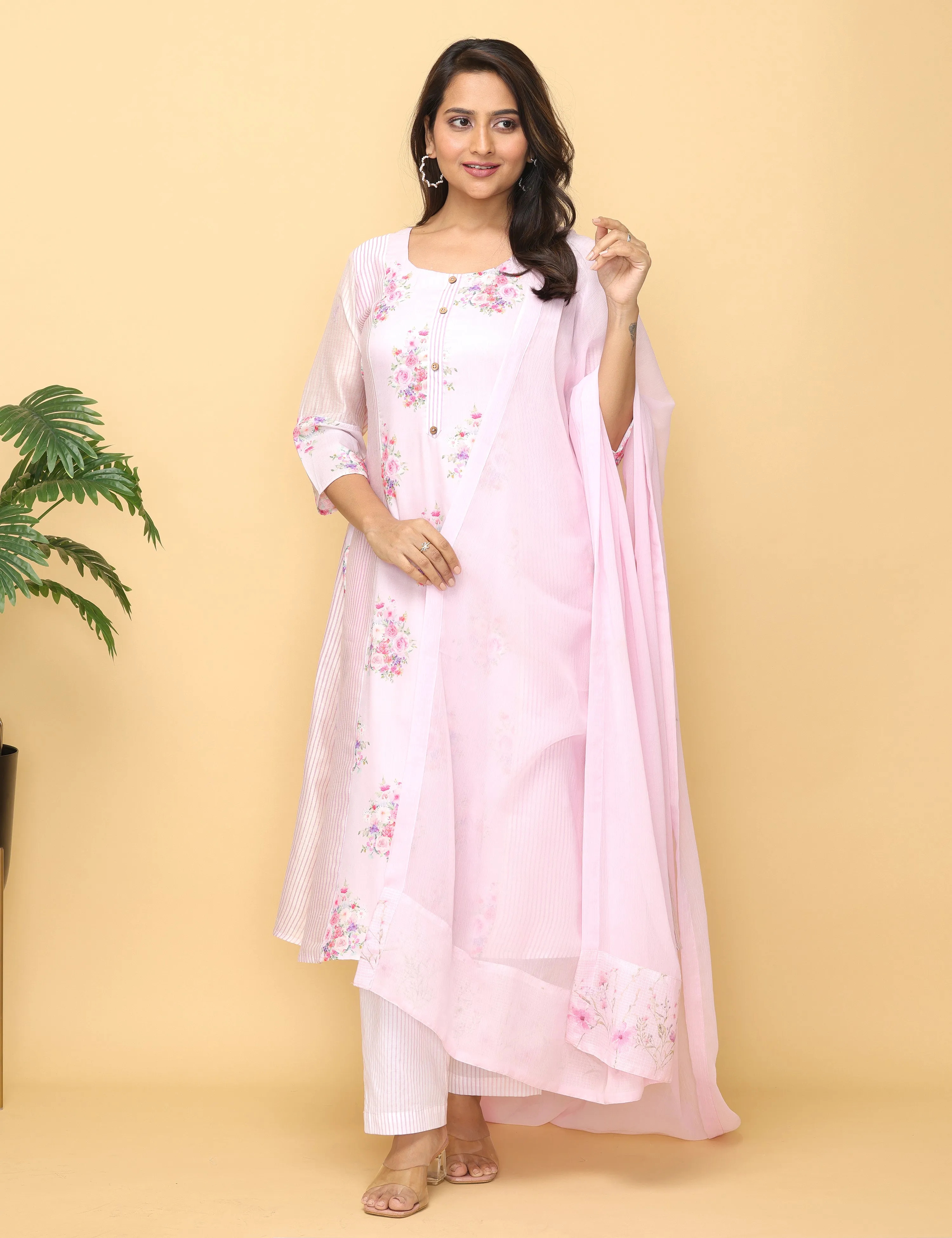 Lilac Snow Modal Muslin Suit