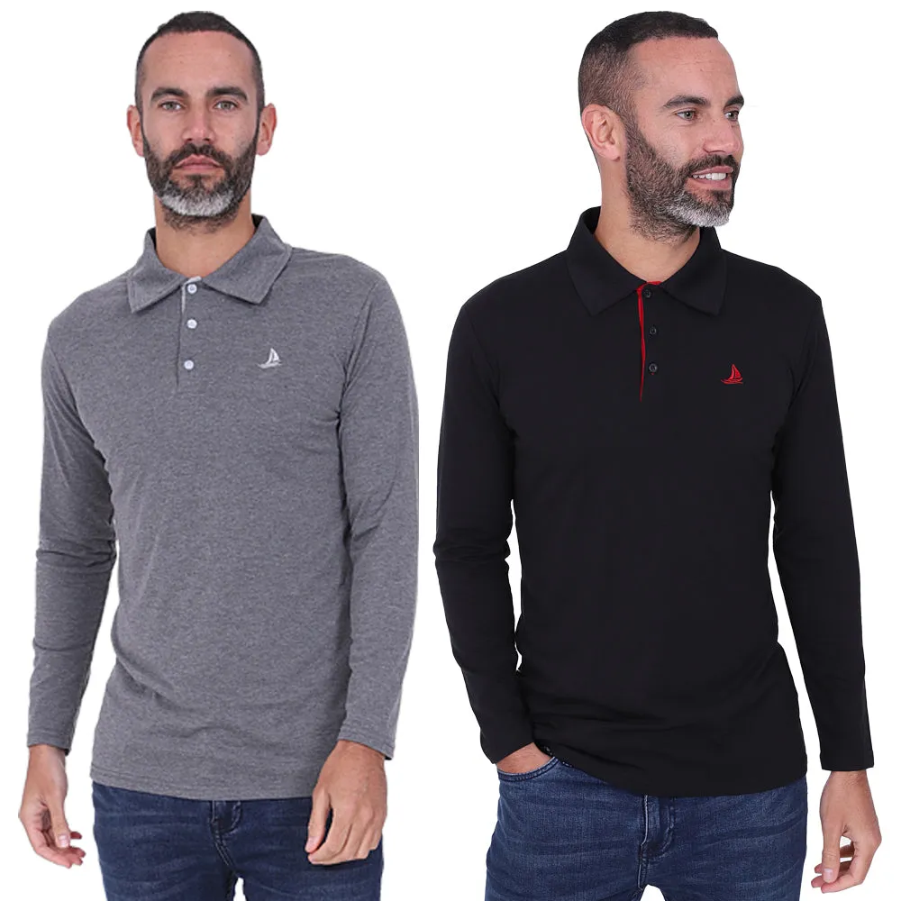 Men's 2 Pack Long Sleeve Polos - White / Navy