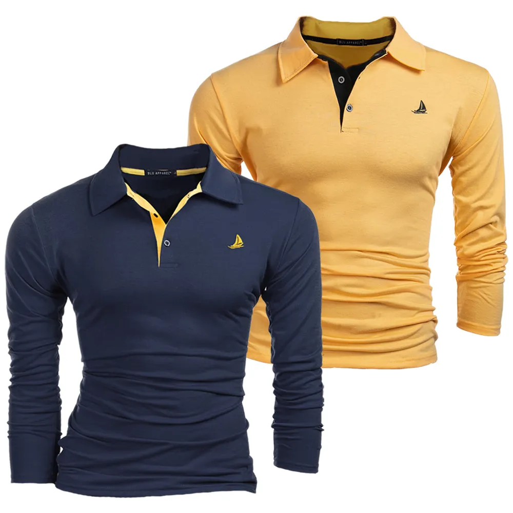 Men's 2 Pack Long Sleeve Polos - White / Navy