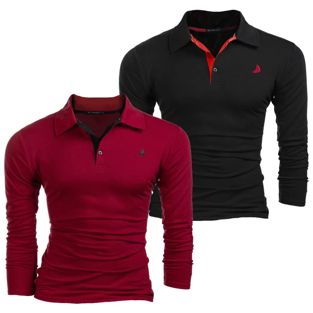 Men's 2 Pack Long Sleeve Polos - White / Navy