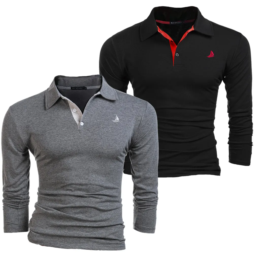 Men's 2 Pack Long Sleeve Polos - White / Navy