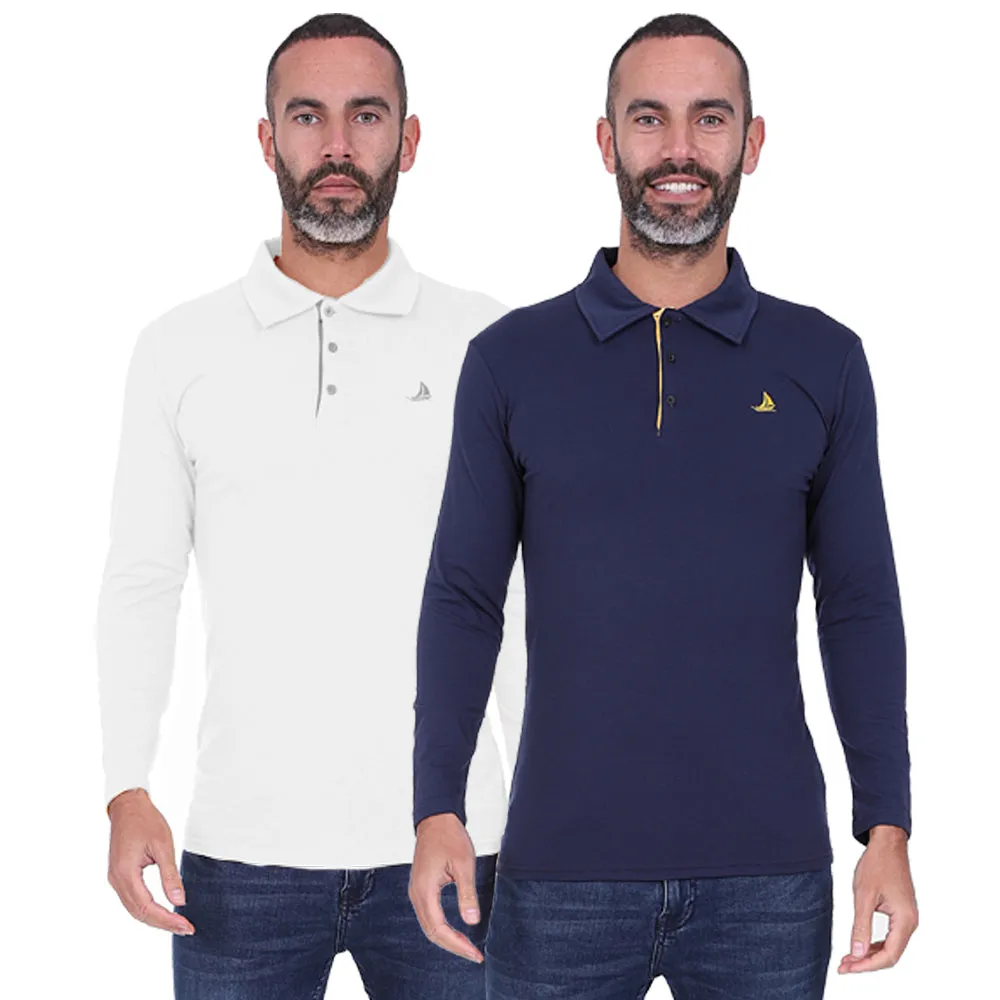Men's 2 Pack Long Sleeve Polos - White / Navy
