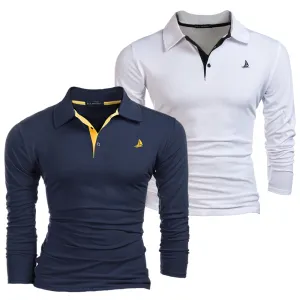 Men's 2 Pack Long Sleeve Polos - White / Navy
