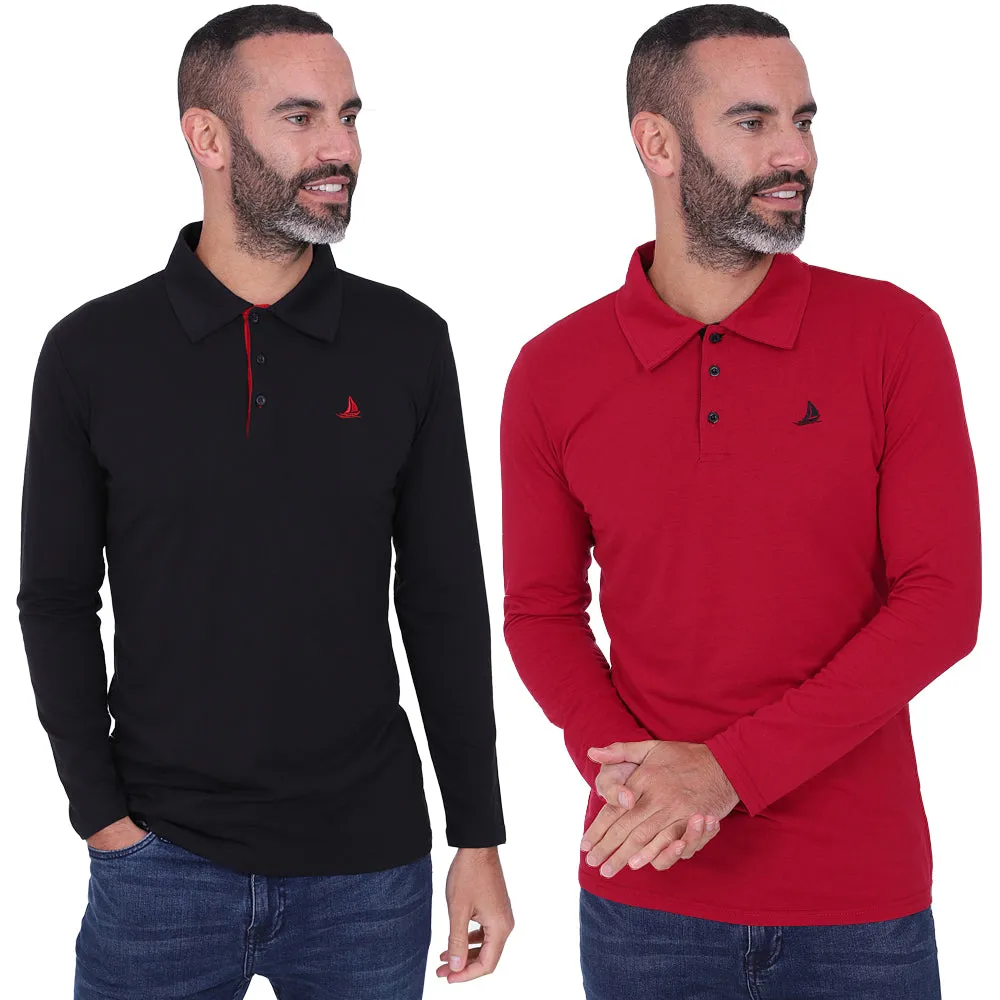 Men's 2 Pack Long Sleeve Polos - White / Navy