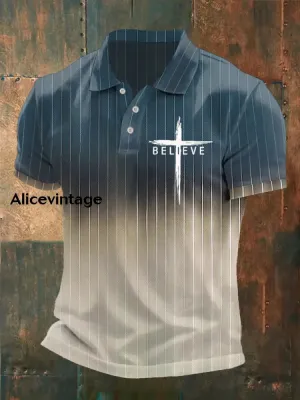 Men's Believe Stripes Print Casual Polo