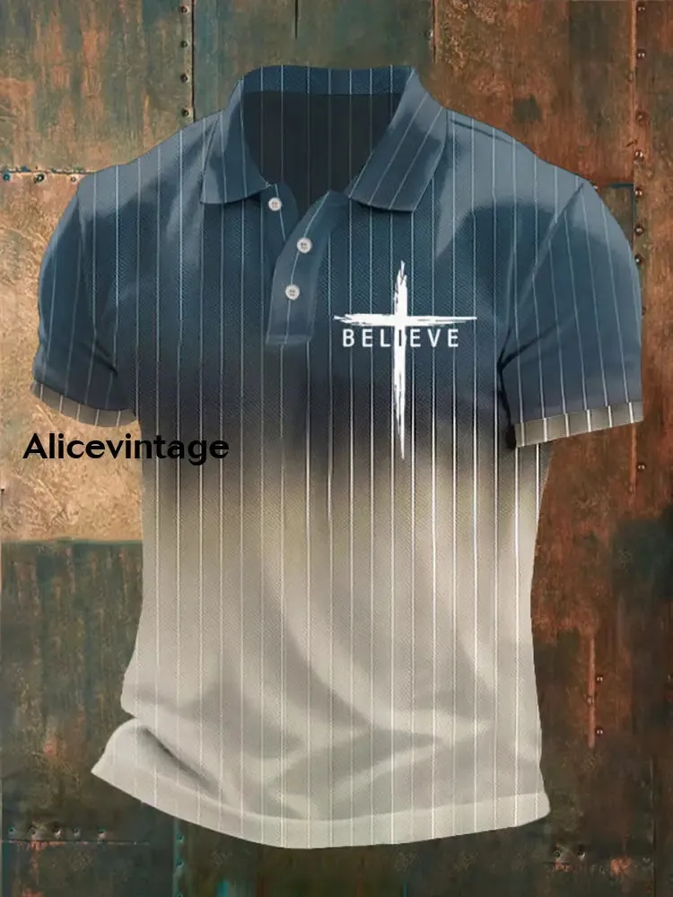 Men's Believe Stripes Print Casual Polo