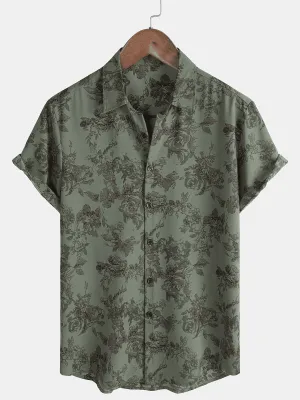 Men's Casual Floral Holiday Short Sleeve Summer Button Up Shirt
