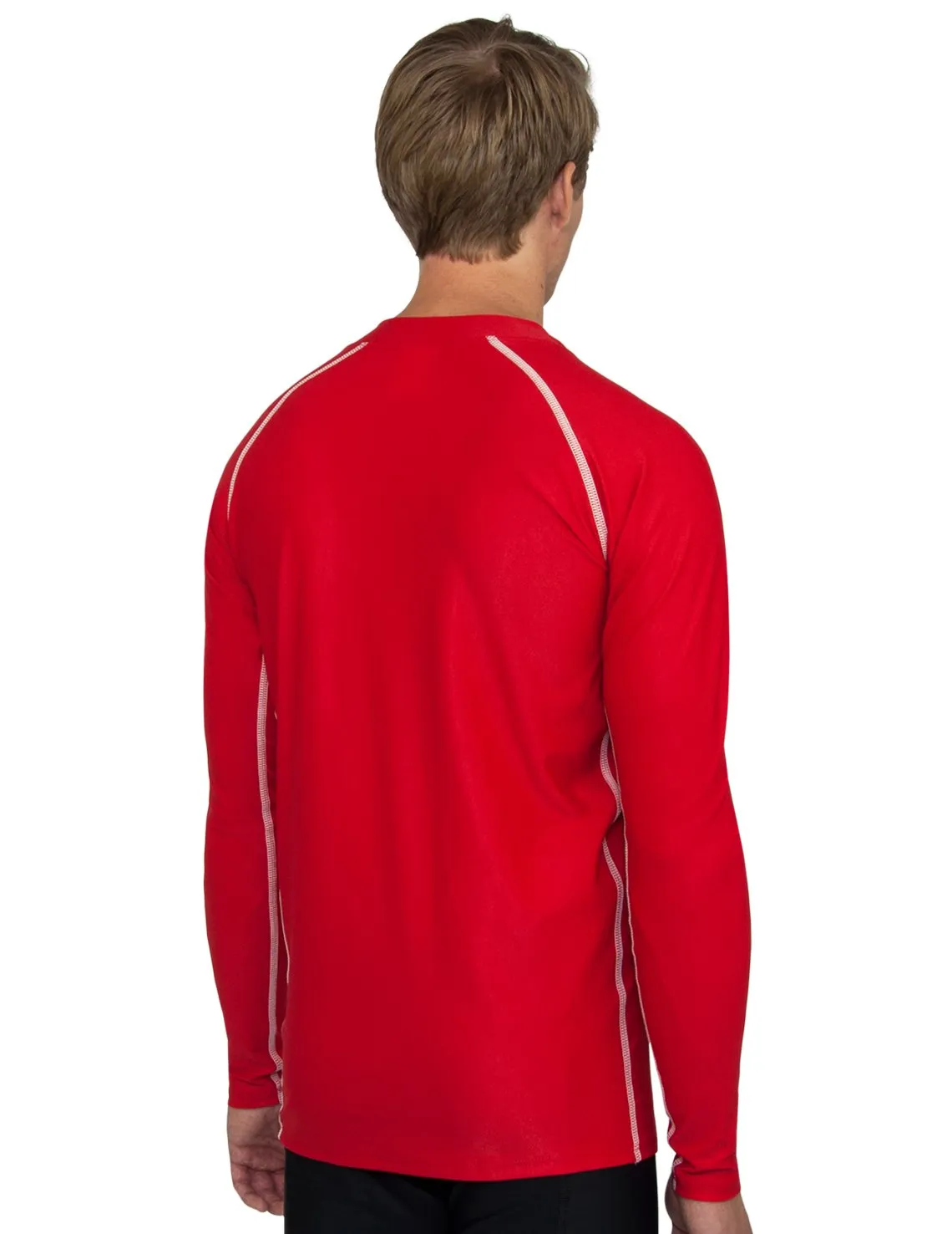 Men's  Chlorine Resistant Long Sleeve Zip Rash Guard - Red