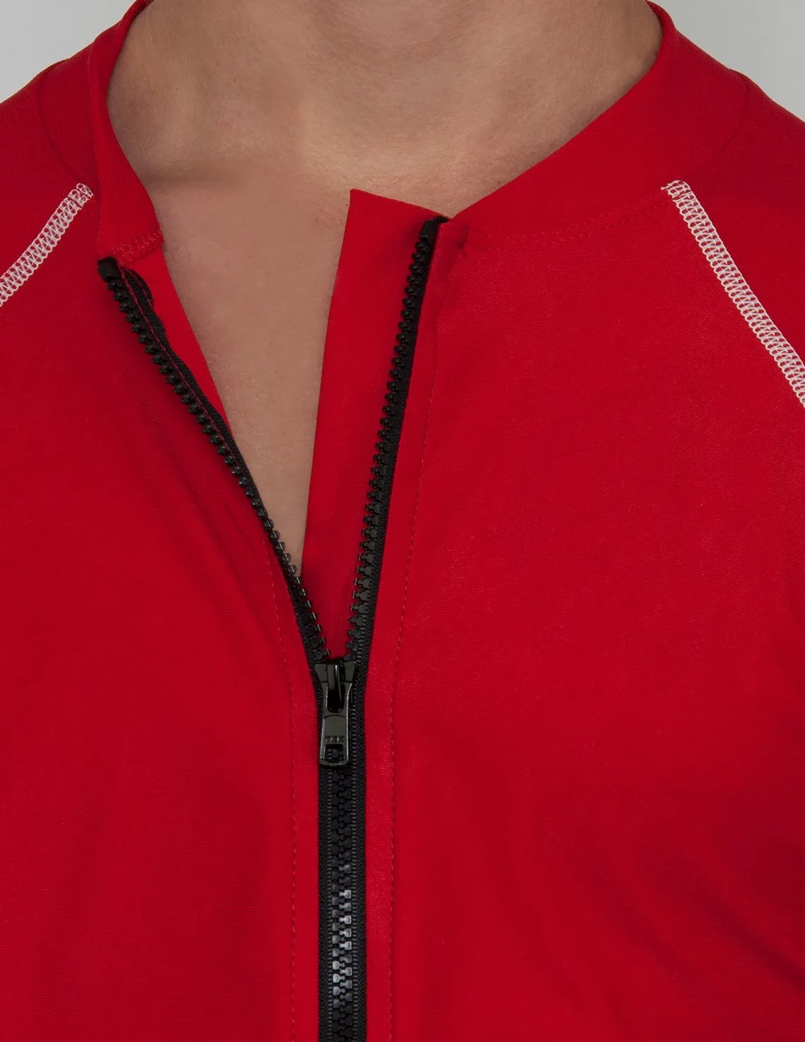Men's  Chlorine Resistant Long Sleeve Zip Rash Guard - Red