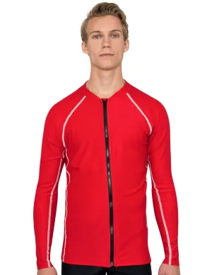 Men's  Chlorine Resistant Long Sleeve Zip Rash Guard - Red