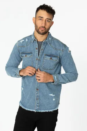 Men's Denim Shirt with Distressed