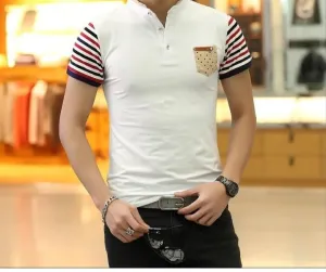 Men's Fashion Button Striped T-Shirt