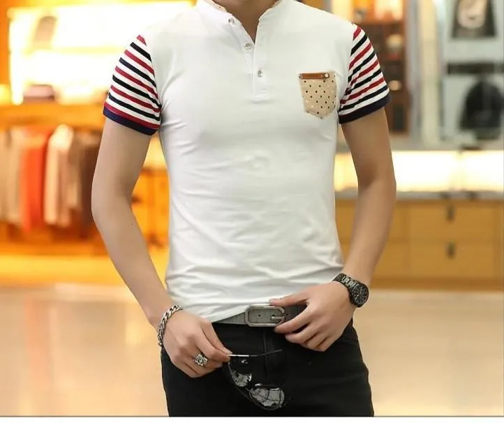 Men's Fashion Button Striped T-Shirt