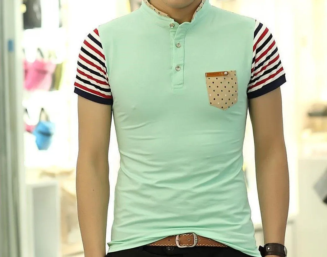 Men's Fashion Button Striped T-Shirt